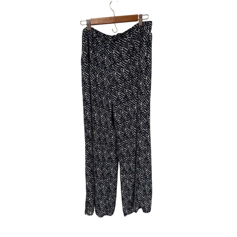 Cato Wide Leg Trousers Women 12 Navy Blue White Geometric Print Excellent Pocket